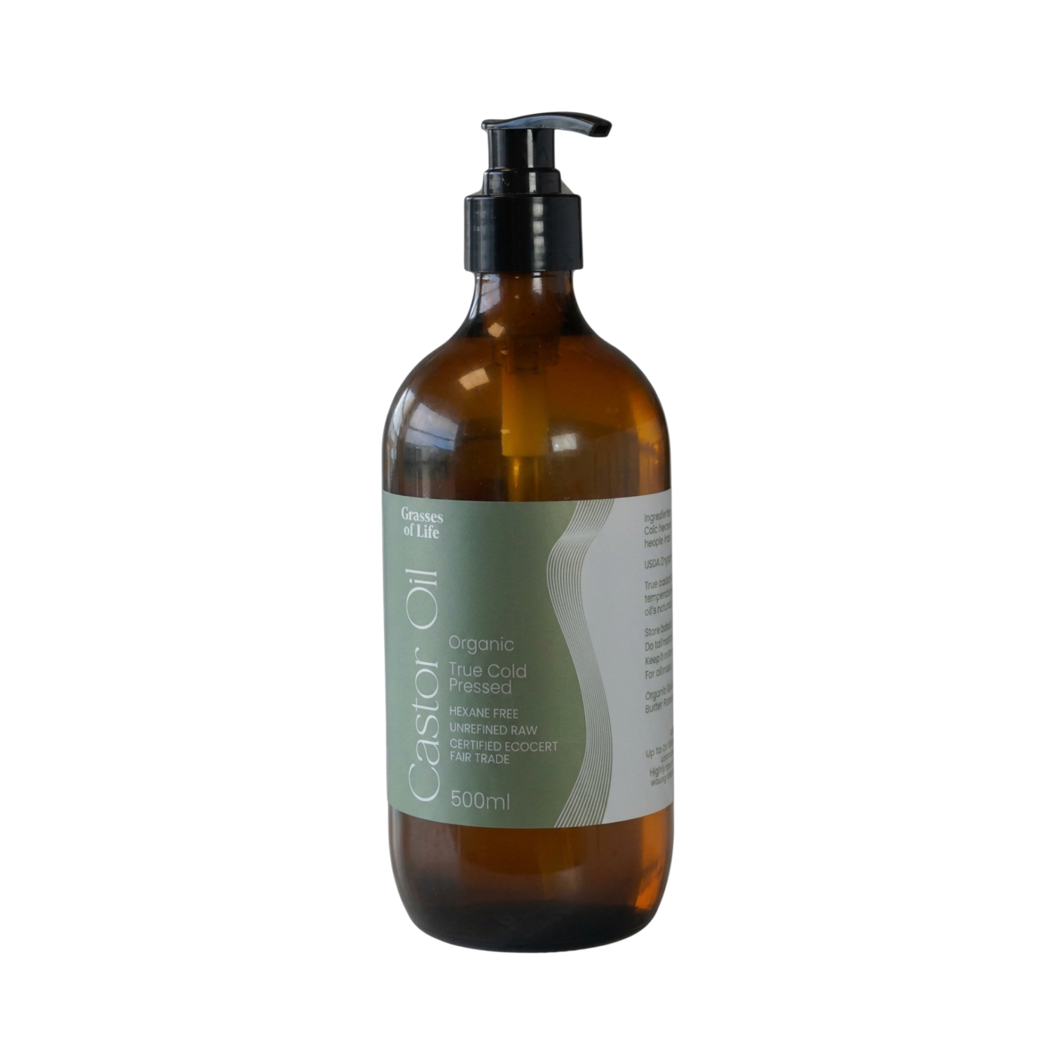 Organic Cold Pressed Castor Oil 500ml Pump Bottle